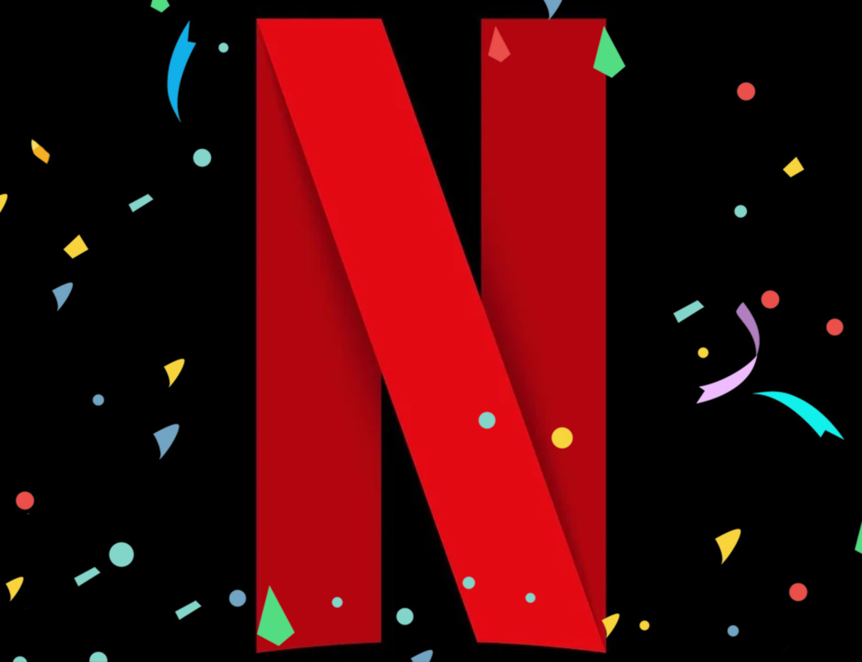 Image of Netflix's logo with confetti around it.