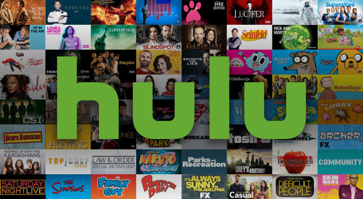 Hulu's logo over a variety of tv shows and movies on their platform.